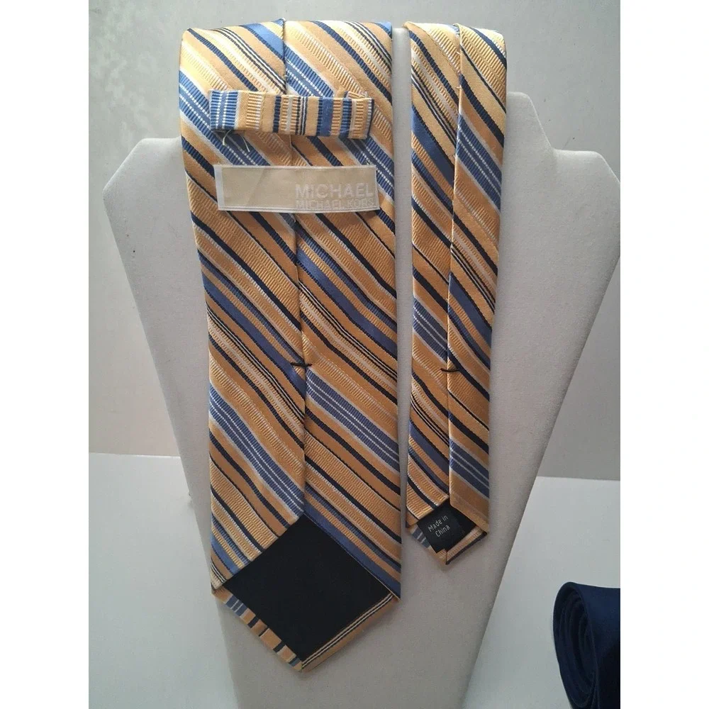 Lot of 3 Michael Kors 100% Silk Neckties Orange Navy Blue Diagonal Repp Yellow